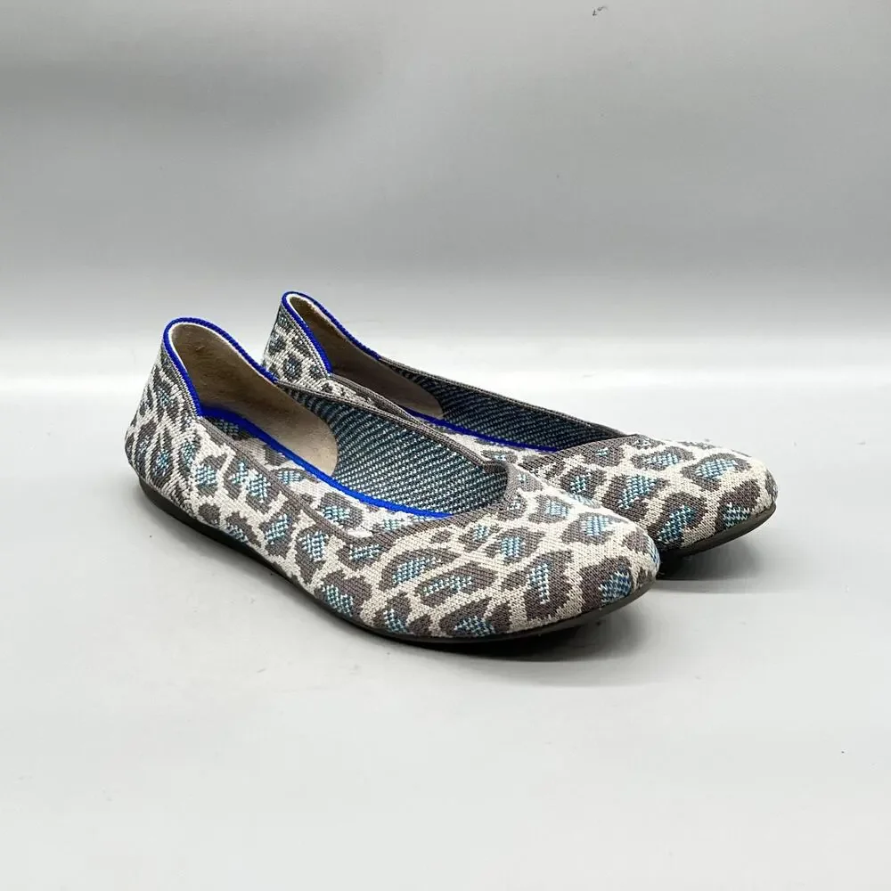 Rothy's Shoes Womens 7.5 Multicolor Leopard Knit The Flat Ballet Slip On Comfort